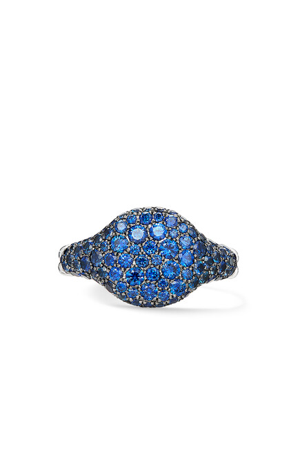 Mini Chevron Pinky Ring, 18k White Golds & Blue Sapphires